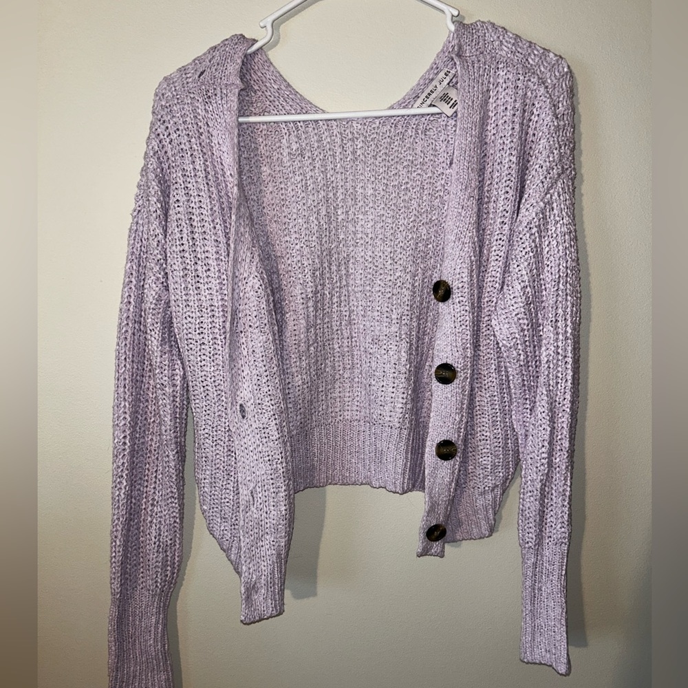 light purple knit cardigan
